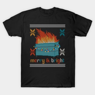 Ugly Christmas Sweater Design Dumpster Fire - Merry and Bright T-Shirt